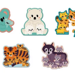 Janod 5 Animal Puzzles Supporting Wwf 2-6 Pieces