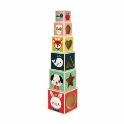 Janod Set of 6 Baby Forest Pyramid Cubes Toy