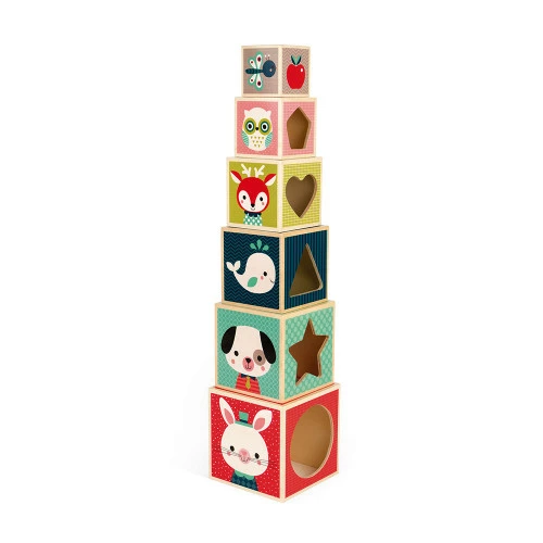 Janod Set of 6 Baby Forest Pyramid Cubes Toy 3 Janod Set of 6 Baby Forest Pyramid Cubes Toy