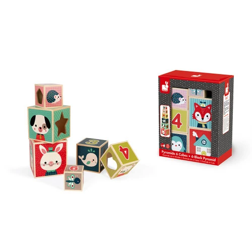 Janod Set of 6 Baby Forest Pyramid Cubes Toy 7 Janod Set of 6 Baby Forest Pyramid Cubes Toy